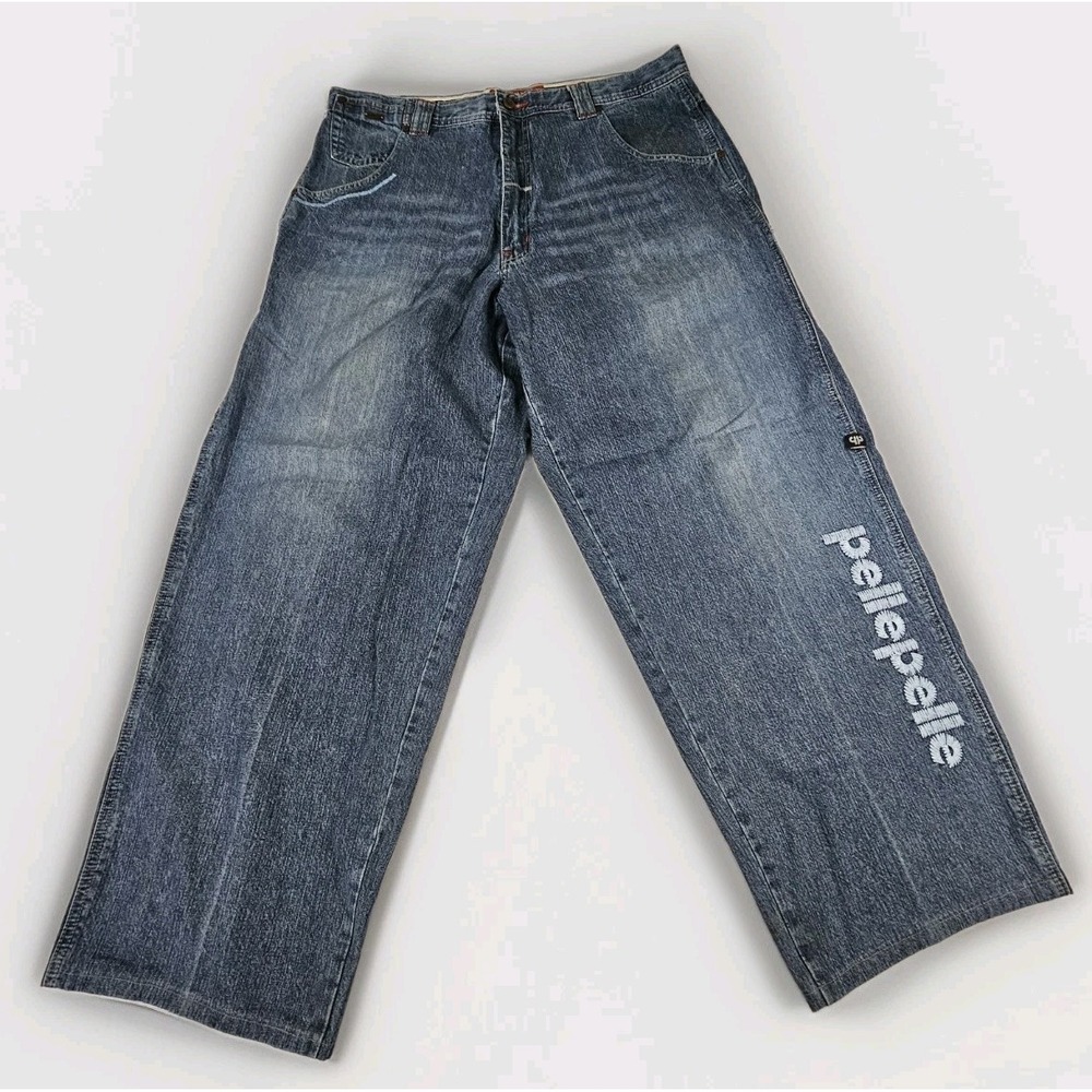 Pelle Pelle Straight Leg Loose Jeans Mens 36x30 Embroidered 90s Y2K Wide Leg VTG